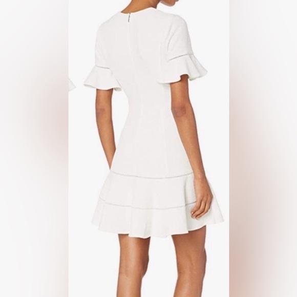Rebecca Taylor Flirty White V-Neck Diamond Texture Flounced A-line Dress - Picture 8 of 10